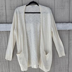Madewell Pearly Ivory Striped Summer Ryder Long Sleeve Cardigan Sweater Small